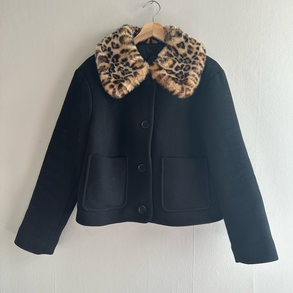 &  Other Stories Leopoard Trim Wool Jacket